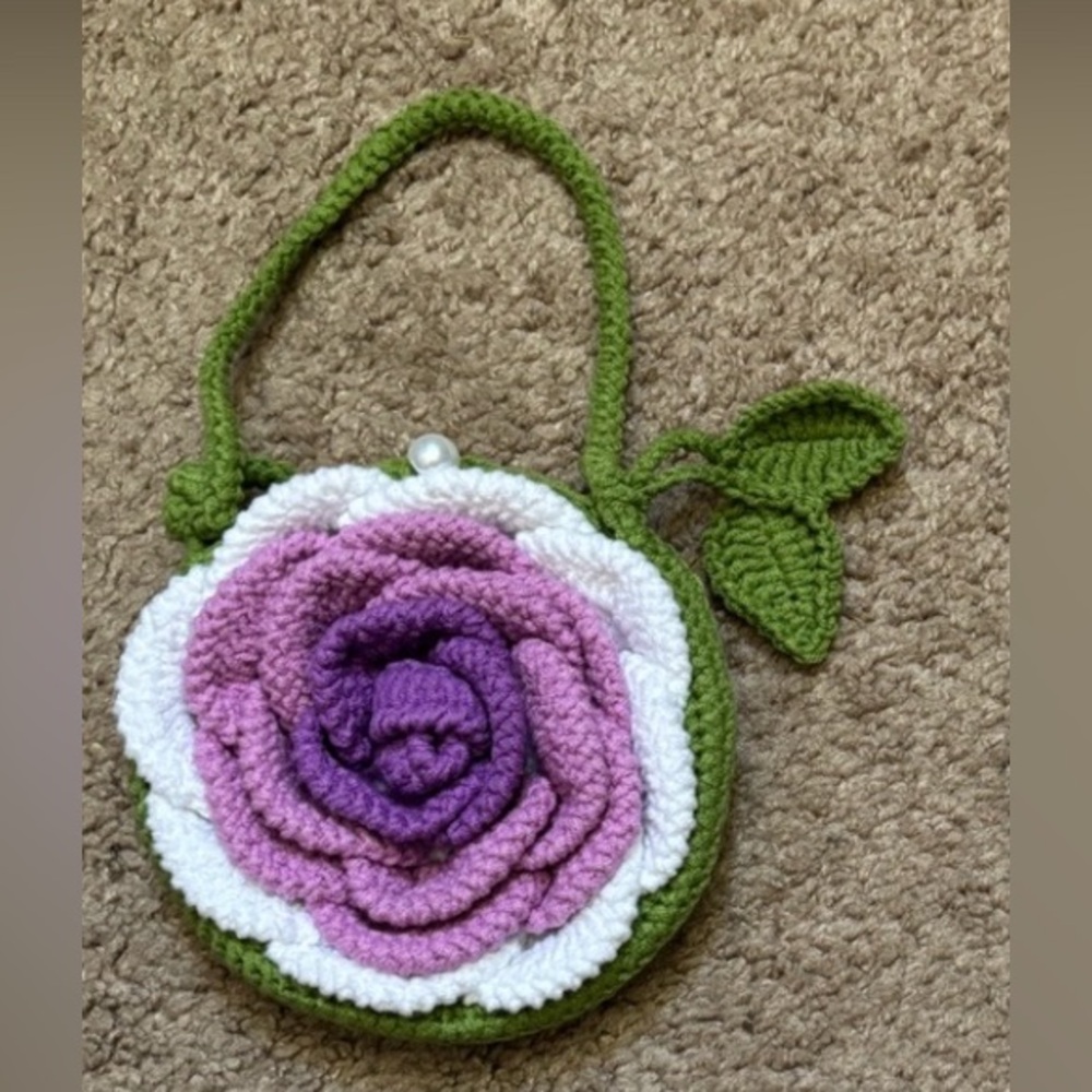 Floral Crochet Pouch in Purple